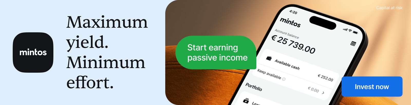 Mintos bonus banner - get 25 EUR when you invest 1500 EUR